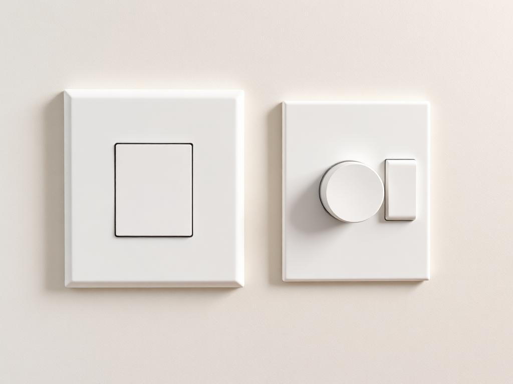 After: clean white smart dimmer switches installed on the same wall